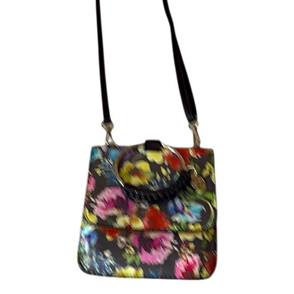Carlos Santana Floral Crossbody, Black with pink/white, 7x6, sliver loop handle - Picture 2 of 10